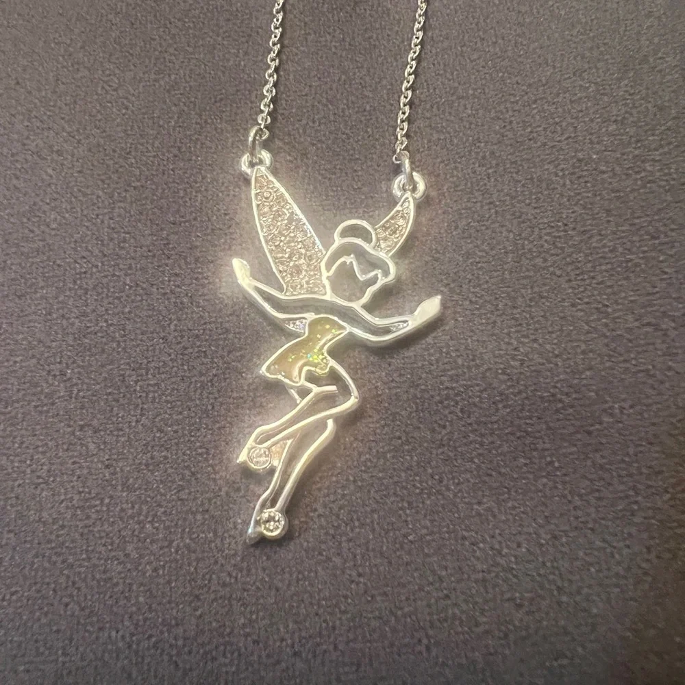 Disney Tinker Bell Silver Fairy Necklace Whimsical Pendant - Picture 1 of 4